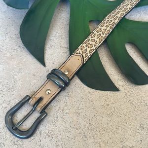 Vintage leather belt San Marcos leopard gunmetal-tone hardware small 36 inches